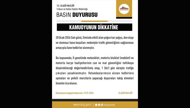 Elazığ'da motosiklet, mobilet ve motorlu kuryelerin trafik yasakları uzatıldı
