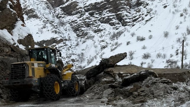 Hakkari'de dağdan kopan kaya parçalarının düştüğü kara yolunda çalışma başlatıldı