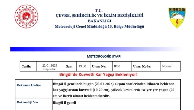 Meteorolojiden Bingöl için kuvvetli kar yağışı uyarısı