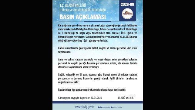 Elazığ'da rehabilitasyon ve bakımevi kurslarına kar tatili