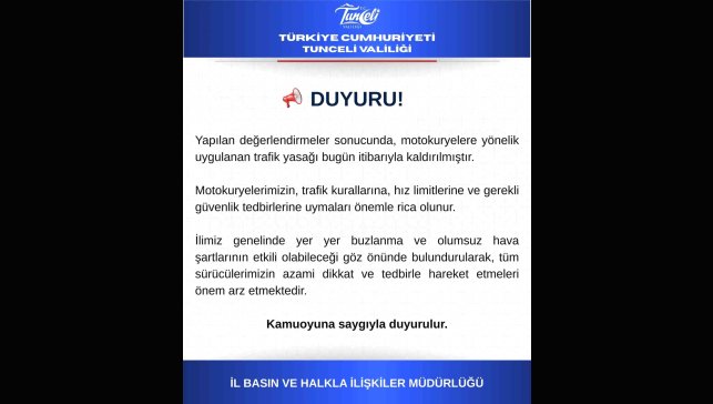 Motokuryelere uygulanan trafik yasağı kaldırıldı