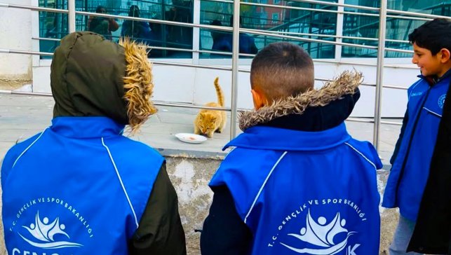 Diyadinli gençler dondurucu soğukta sokak hayvanları için mama bıraktı