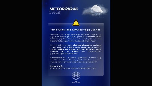 Meteorolojiden Bingöl için kuvvetli yağış uyarısı