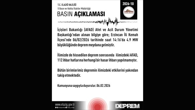 Elazığ Valiliği'nden deprem açıklaması