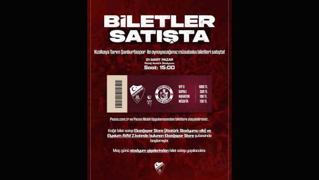 Elazığspor - Şanlıurfaspor maç biletleri satışta