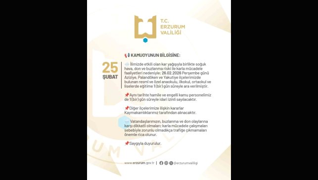 Erzurum’da üç ilçede eğitime kar tatili