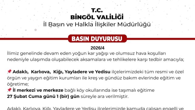 Bingöl'de 5 ilçede eğitime ara verildi