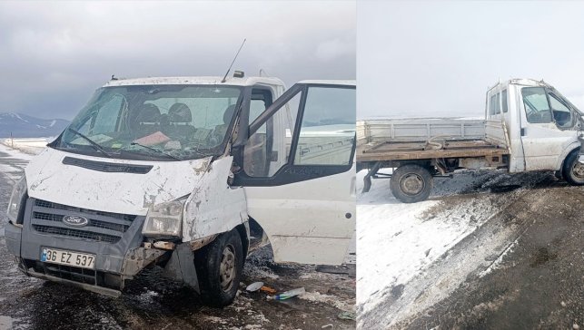 Kars’ta korkutan kaza: Şarampole devrilen kamyonetin sürücüsü yaralı kurtuldu