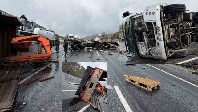 Bitlis’te sebze yüklü tır ile iş makinesinin çarpıştığı kazada 1’i ağır 3 kişi yaralandı