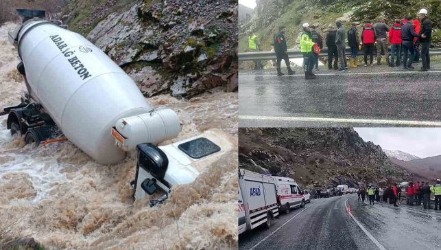 Tatvan'da beton mikseri dereye uçtu, akıntıya kapılan sürücü aranıyor