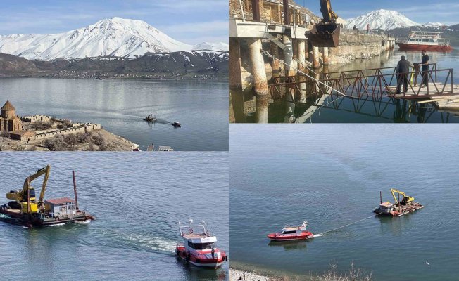 Van Gölü'nde çekilen sular Akdamar'da ulaşımı etkiledi, yeni iskele yapılıyor