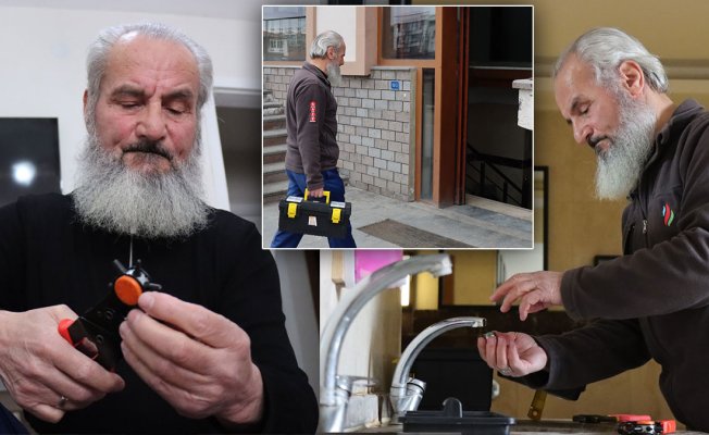 Erzincanlı 73 yaşındaki usta İhsan Alpaslan, cami ve okul musluklarında ücretsiz su tasarrufu sağlıyor