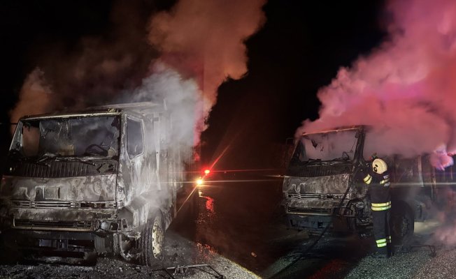 Oltu'da park halindeki kamyon alev aldı, kullanılamaz hale geldi