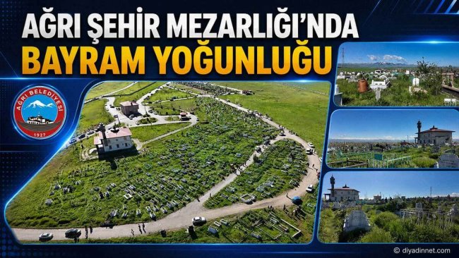 Ağrı Şehir Mezarlığı bayram sabahı doldu, yoğunluk drone kamerasına yansıdı!...