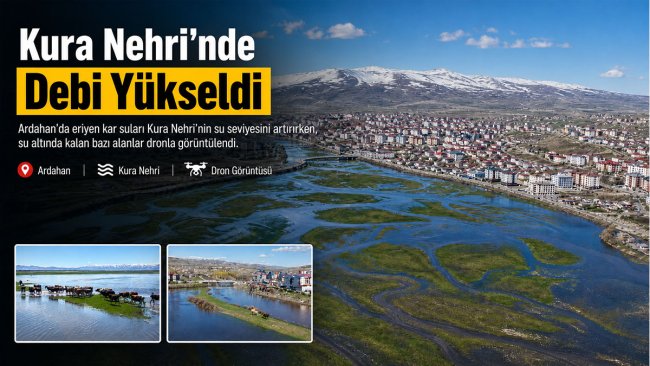 Ardahan'da Kar Sularıyla Yükselen Kura Nehri Dronla Görüntülendi