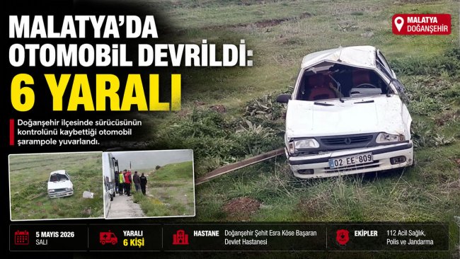 Malatya'nın Doğanşehir ilçesinde otomobil devrildi: 6 kişi yaralandı