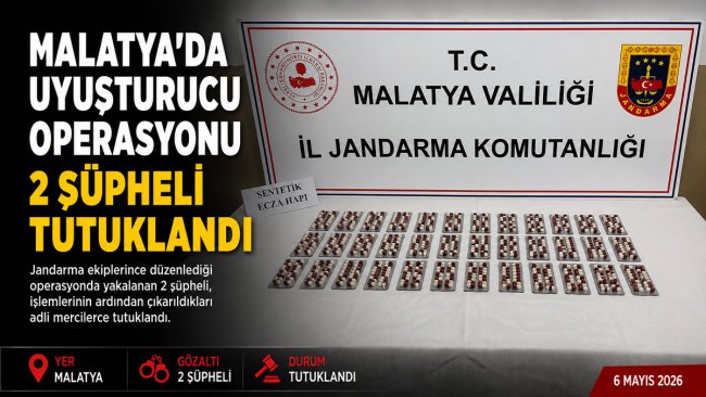 Malatya'da uyuşturucu operasyonu: 550 sentetik ecza hapı ele geçirildi, 2 şüpheli tutuklandı