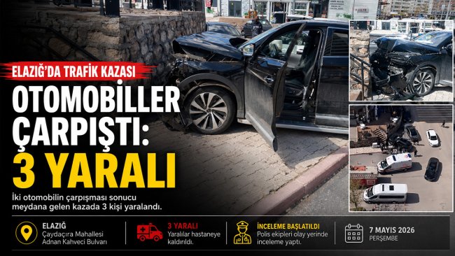 Elazığ'da iki otomobilin çarpıştığı kazada 3 kişi yaralandı