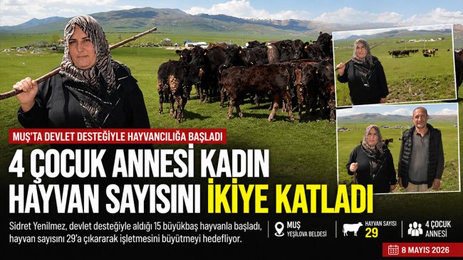 Muşlu Sidret Yenilmez devlet desteğiyle aldığı 15 hayvanın sayısını 29'a çıkardı