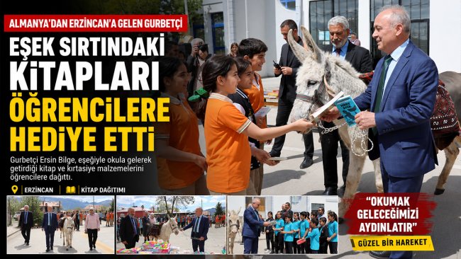 Yokluk içinde okuyan gurbetçi, Erzincan'da öğrencilere eşek sırtında kitap götürdü