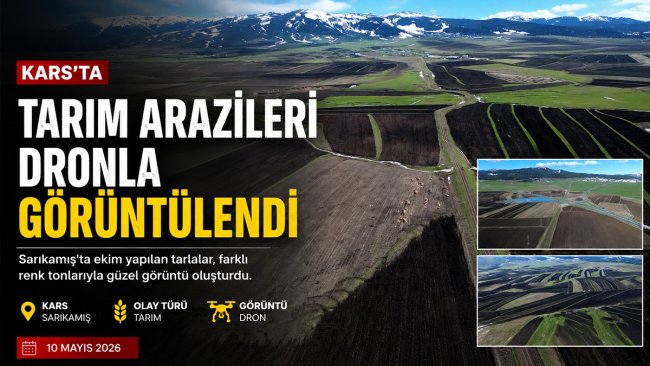 Sarıkamış'ta ekim yapılan tarlalar karla kaplı dağlar arasında dronla görüntülendi