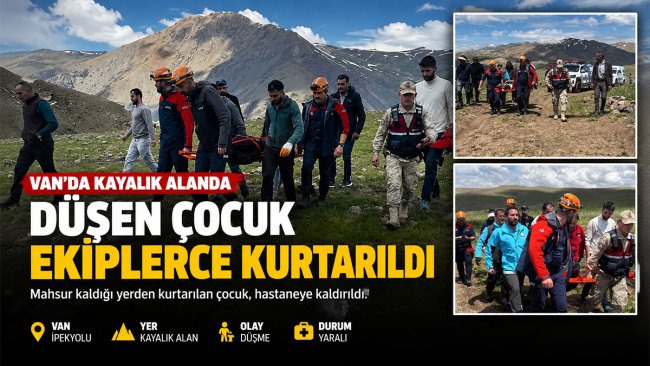 Van'da kayalıklardan düşüp mahsur kalan 14 yaşındaki çocuk kurtarıldı