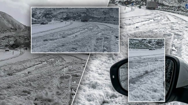 Tendürek Geçidi'nde Dolu Yağışı: Yol Beyaza Büründü