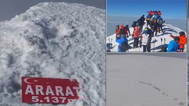 Dağcılar Ağrı Dağı'nda Fırtına ve Dondurucu Soğuğa Rağmen Zirveye Ulaştı
