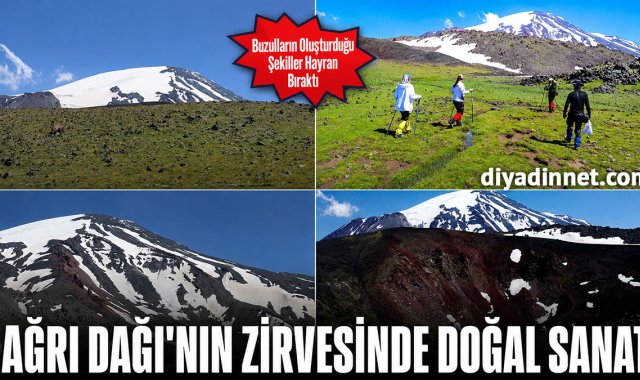 Ağrı Dağı'nın Zirvesinde Eriyen Buzulların Oluşturduğu Şaşırtıcı Şekiller İlgi Çekiyor
