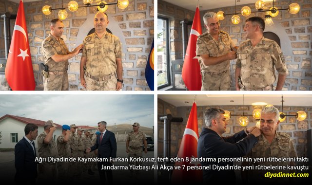 Diyadin'de 8 jandarmaya yeni rütbe: İlçe Jandarma Komutanı da yüzbaşılığa terfi etti
