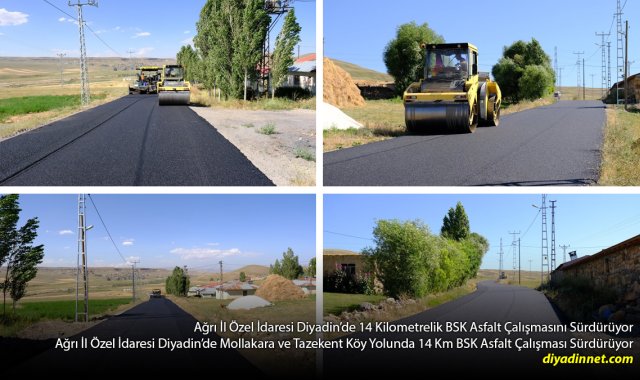 Diyadin'de Mollakara ve Tazekent Yoluna 14 Kilometre Sıcak Asfalt