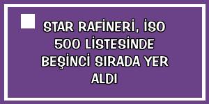 STAR Rafineri, İSO 500 listesinde beşinci sırada yer aldı