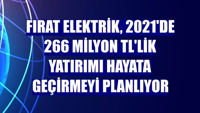 Fırat Elektrik, 2021'de 266 milyon TL'lik yatırımı hayata geçirmeyi planlıyor