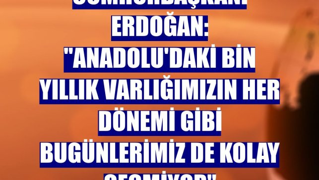 Cumhurbaşkanı Erdoğan: "Anadolu'daki bin yıllık varlığımızın her dönemi gibi bugünlerimiz de kolay geçmiyor"