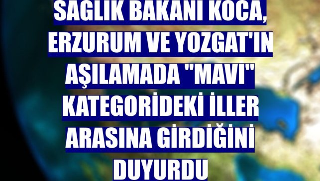 Sağlık Bakanı Koca, Erzurum ve Yozgat'ın aşılamada "mavi" kategorideki iller arasına girdiğini duyurdu