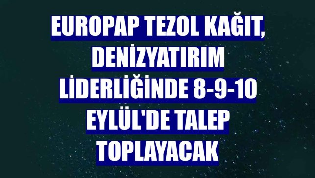 Europap Tezol Kağıt, DenizYatırım liderliğinde 8-9-10 Eylül'de talep toplayacak