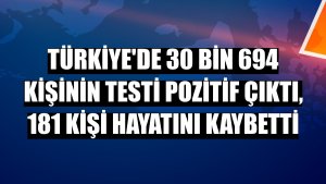 Türkiye'de 30 bin 694 kişinin testi pozitif çıktı, 181 kişi hayatını kaybetti