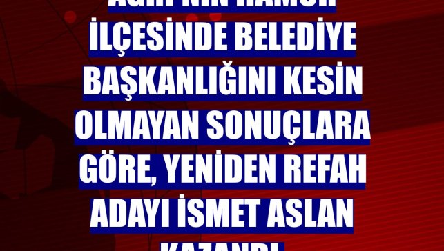 Ağrı'nın Hamur ilçesinde belediye başkanlığını kesin olmayan sonuçlara göre, Yeniden Refah adayı İsmet Aslan kazandı.