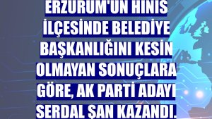 Erzurum'un Hınıs ilçesinde belediye başkanlığını kesin olmayan sonuçlara göre, AK Parti adayı Serdal Şan kazandı.