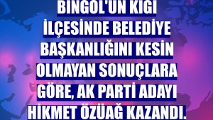Bingöl'ün Kiğı ilçesinde belediye başkanlığını kesin olmayan sonuçlara göre, AK Parti adayı Hikmet Özüağ kazandı.