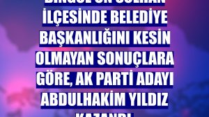 Bingöl'ün Solhan ilçesinde belediye başkanlığını kesin olmayan sonuçlara göre, AK Parti adayı Abdulhakim Yıldız kazandı.