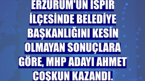 Erzurum'un İspir ilçesinde belediye başkanlığını kesin olmayan sonuçlara göre, MHP adayı Ahmet Coşkun kazandı.