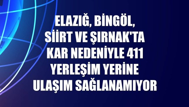 Elazığ, Bingöl, Siirt ve Şırnak'ta kar nedeniyle 411 yerleşim yerine ulaşım sağlanamıyor