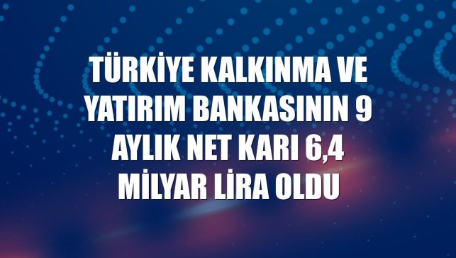 Türkiye Kalkınma ve Yatırım Bankasının 9 aylık net karı 6,4 milyar lira oldu