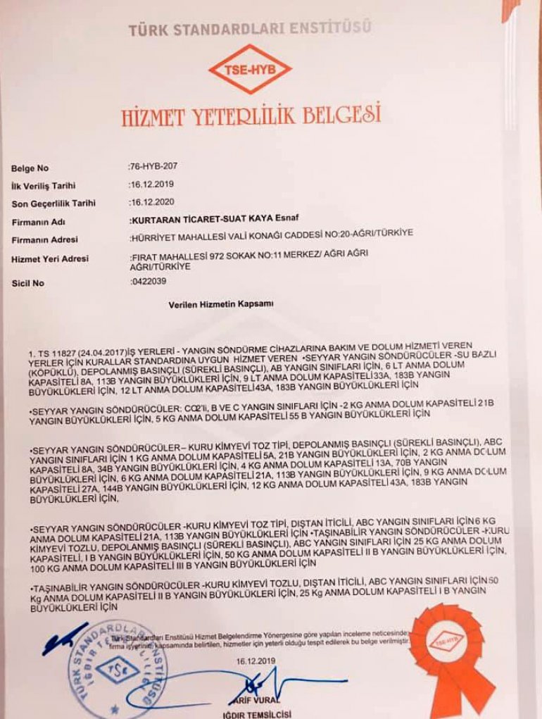 ağrı yangın tüpü dolumu ve söndürme cihazları7