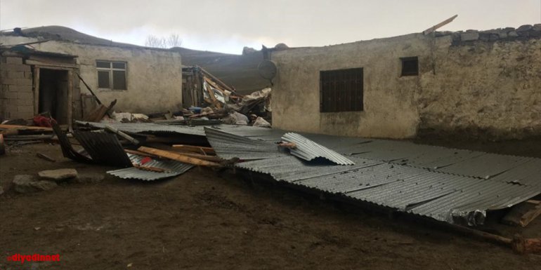 Ardahan'da şiddetli rüzgar bazı ev ve ahırların çatısına zarar verdi