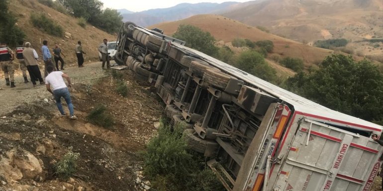 Erzincan'da şarampole devrilen tırdaki 3 kişi yaralandı, yaklaşık 150 küçükbaş hayvan telef oldu