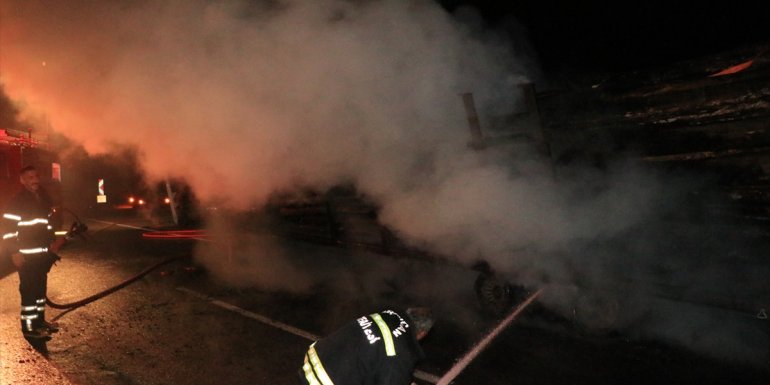 ERZİNCAN - Tomruk yüklü seyir halindeki tır yandı1