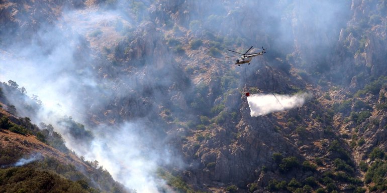 Bitlis'teki örtü yangına havadan ve karadan müdahale ediliyor