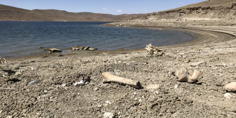ERZURUM - Kuraklık nedeniyle baraj suları çekilince eski mahalle mezarlığı gün yüzüne çıktı1